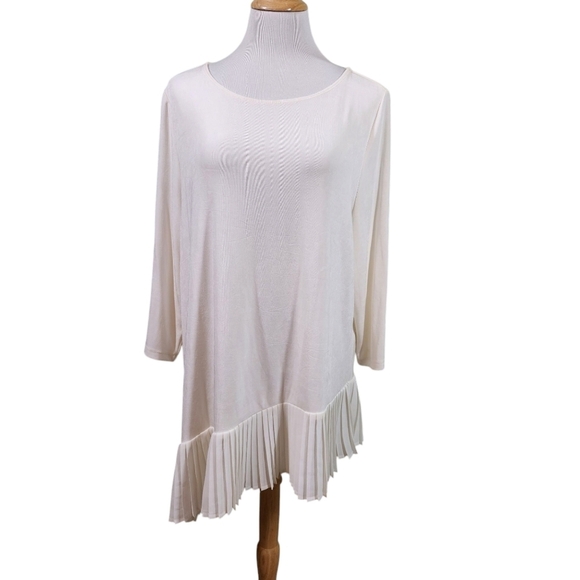 Chico's Travelers Elegant Cream Chiffon Pleated Hem Top, Sz XXL - Picture 2 of 9
